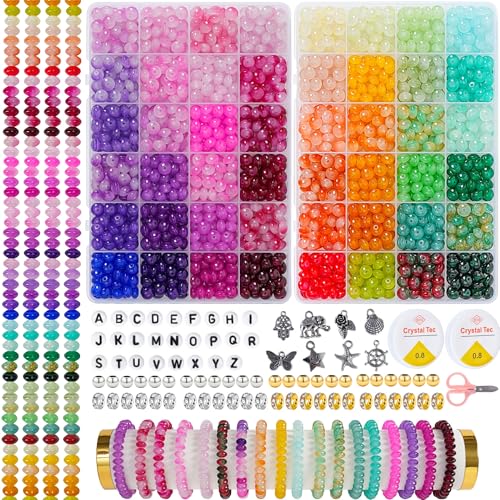 1500 Pieces 5 * 8mm Abacus Glass Beads for Jewelry Making 48 Colors Special Glass Beads Friendship Beads for Bracelet Necklaces Making and DIY Crafts Great Gifts for 6-Year-Old Girls