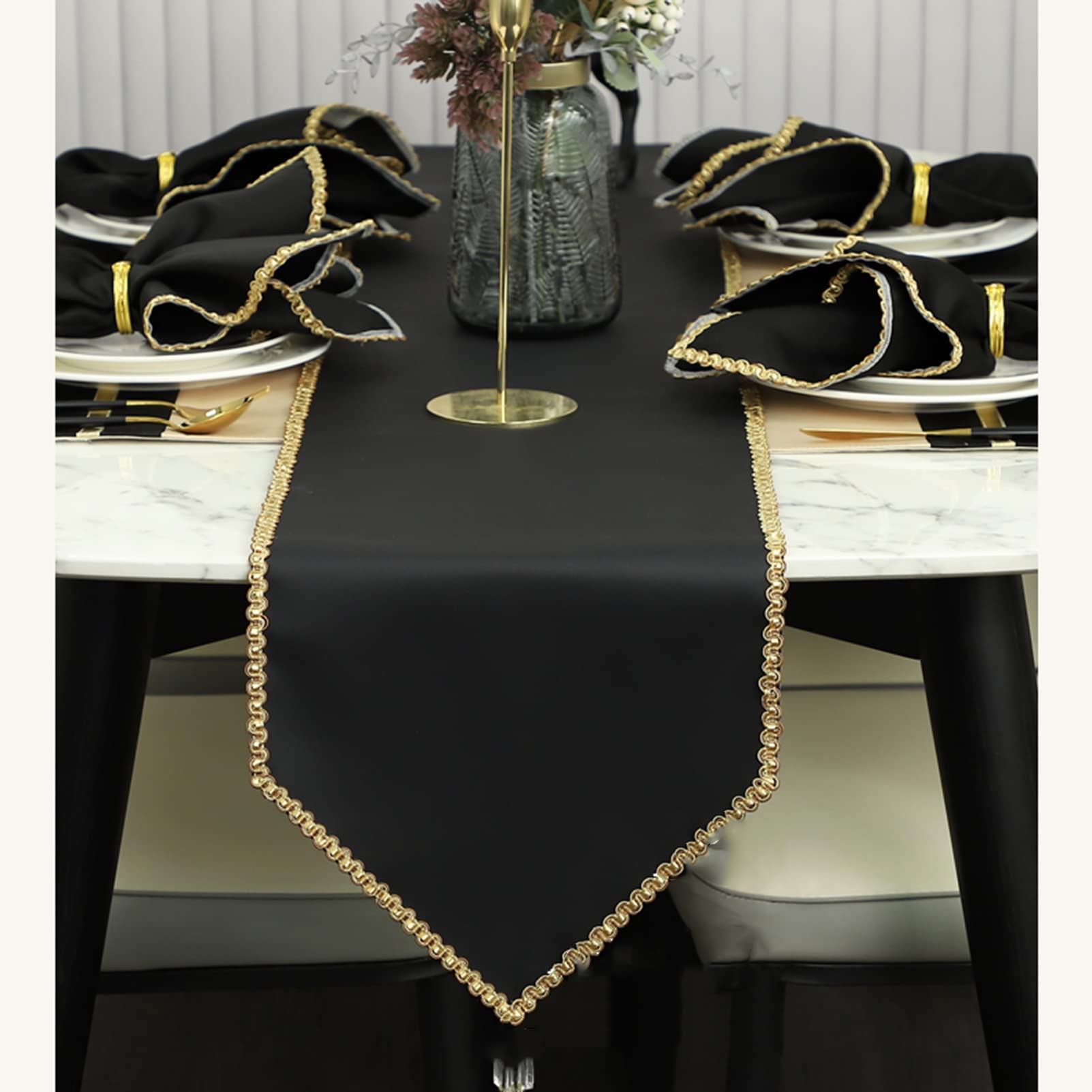 Chemin de table en PVC noir avec pampilles, isolation thermique, antidérapant, pour table de salle à manger, restaurant, hôtel, 30 x 210 cm
