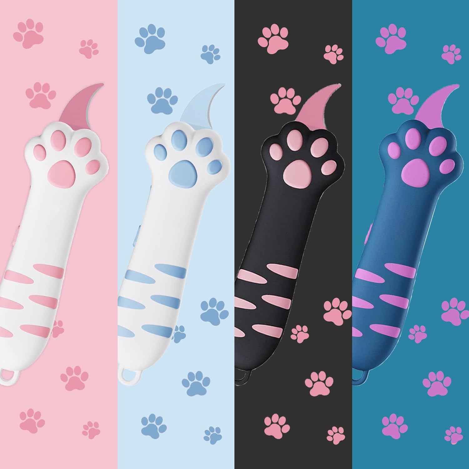 Cat Paw Retractable Handle, Package Opener for Boxes Envelopes Packages Paper Tapes, Multifunctional Utility Knife with Slide Design (Black)