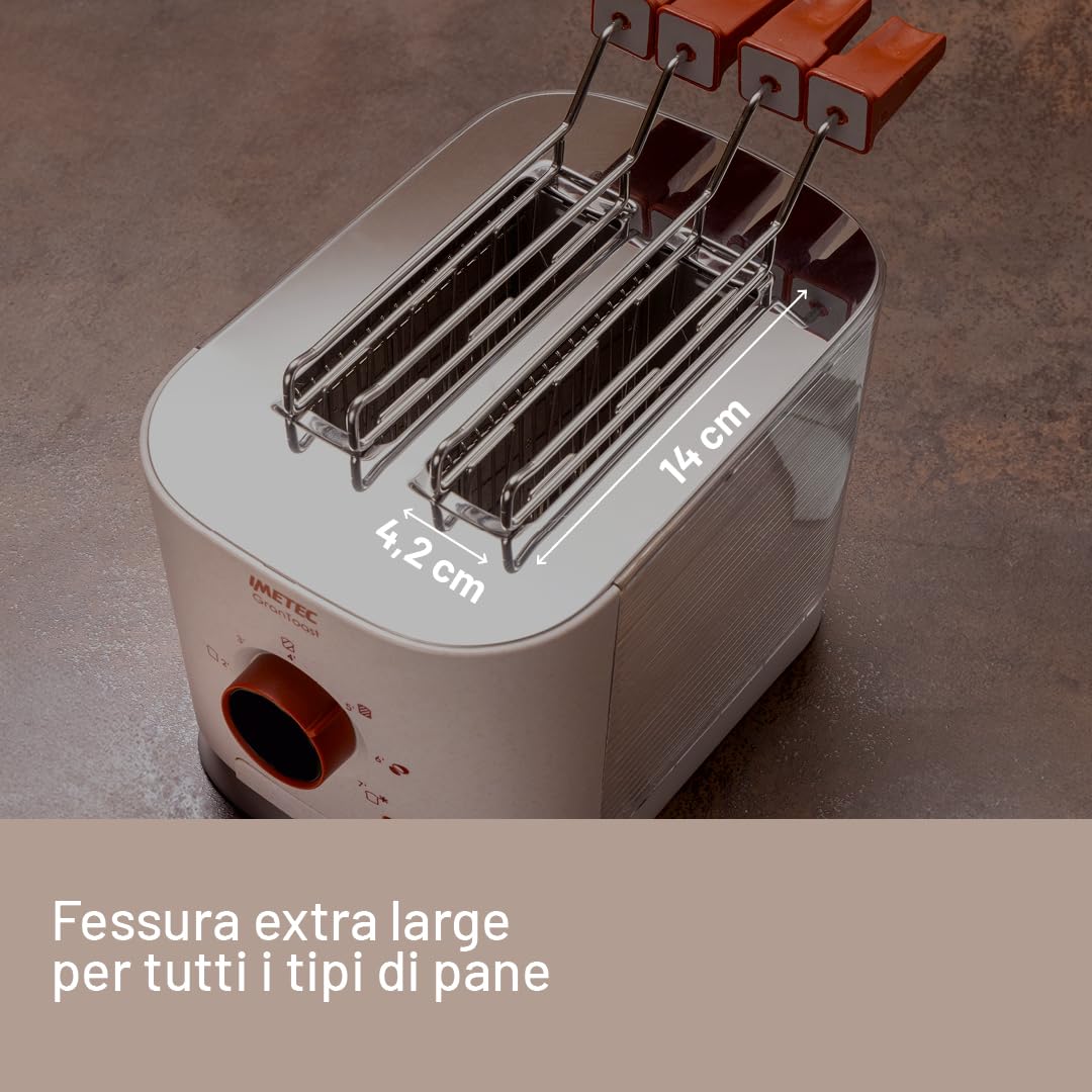 Imetec Grantoast - Tostapane 2 Fette XL con Pinze Apribili per Toast Farciti - 7 Livelli Doratura, Facile Pulizia, Display LED, Griglia Scalda Brioche, Pizzette e Focacce, Timer Digitale, Acciaio Inox