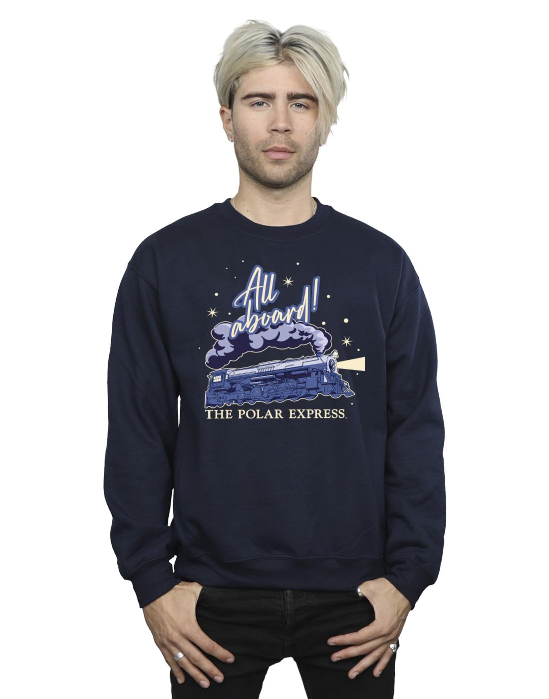 Absolute Cult Men's Navy Blue Polar Express All Aboard Sweatshirt XX-Large