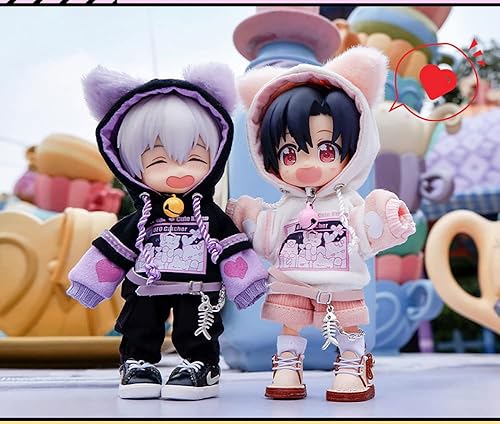 Miniatura 7 de BJD Clothes - Abrigo con capucha de gato para OB11, Molly, GSC, YMY , 112bjd accesorios de ropa de muñeca (blanco-rosa 2)