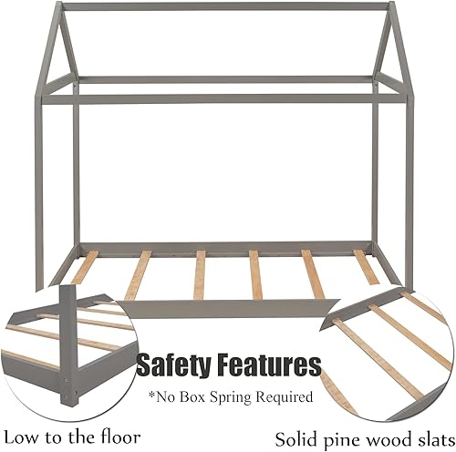 Miniatura 7 de Harper & Bright Designs Cama de piso individual para niños, marco de cama Montessori de madera individual, marcos de cama individual para bebés y