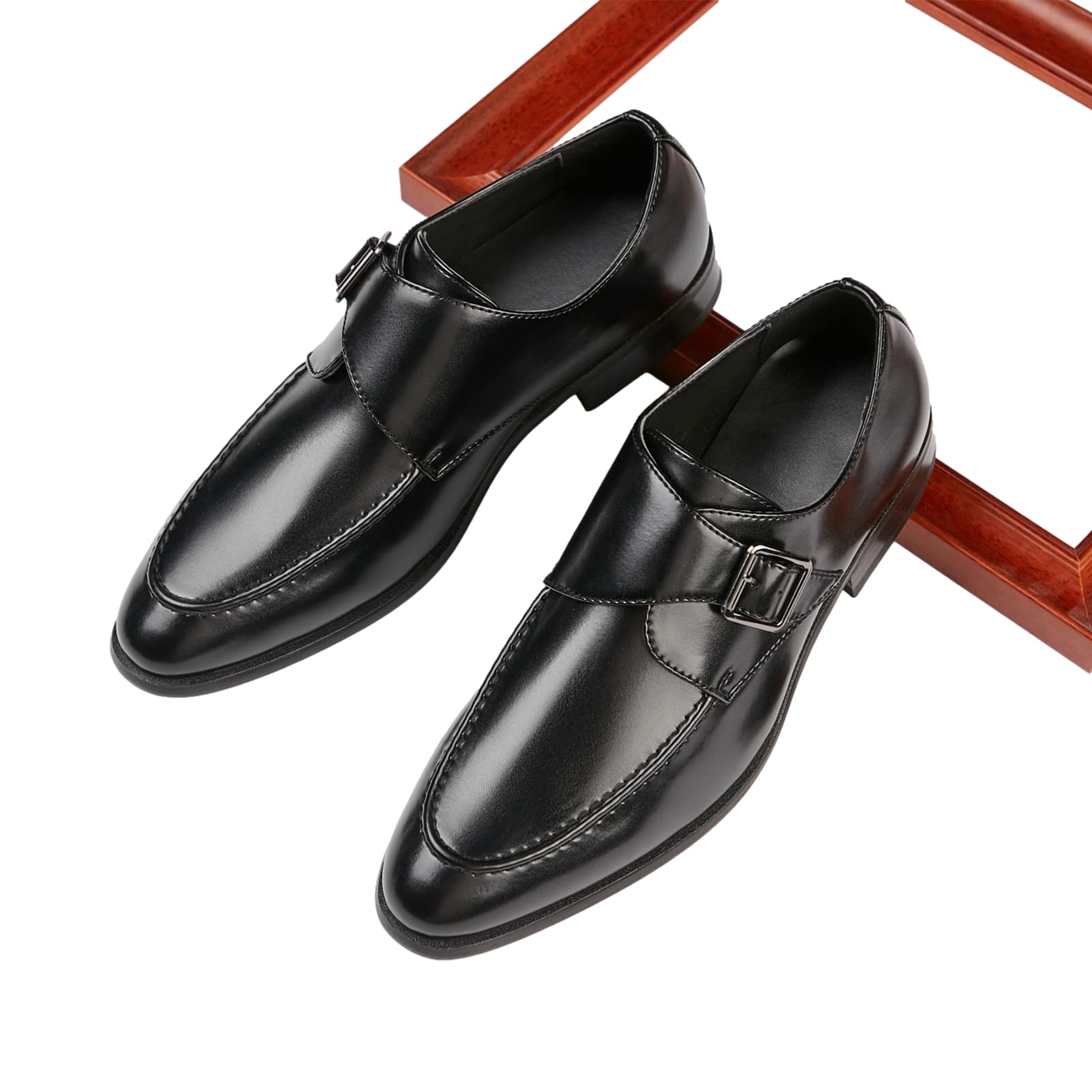ANUFER Hombres Hebilla Simple Inteligente Zapatos de Monje Cuero de Microfibra Formal Mocasines Planos