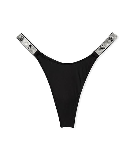 Victoria's Secret Women's Very Sexy Shine Strap Thong Underwear, Panties for Women (XS-XXL) - X-Small - Black Smooth Monogram
