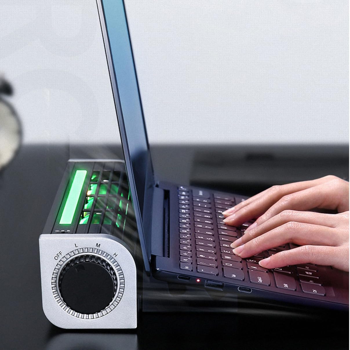 Refrigerador para Portátiles Negro de Aleación de Aluminio y Abs | Ventilador de Enfriamiento Usb, Soporte de Refrigeración para Portátil con Enchufe Trasero, Diseño Silencioso
