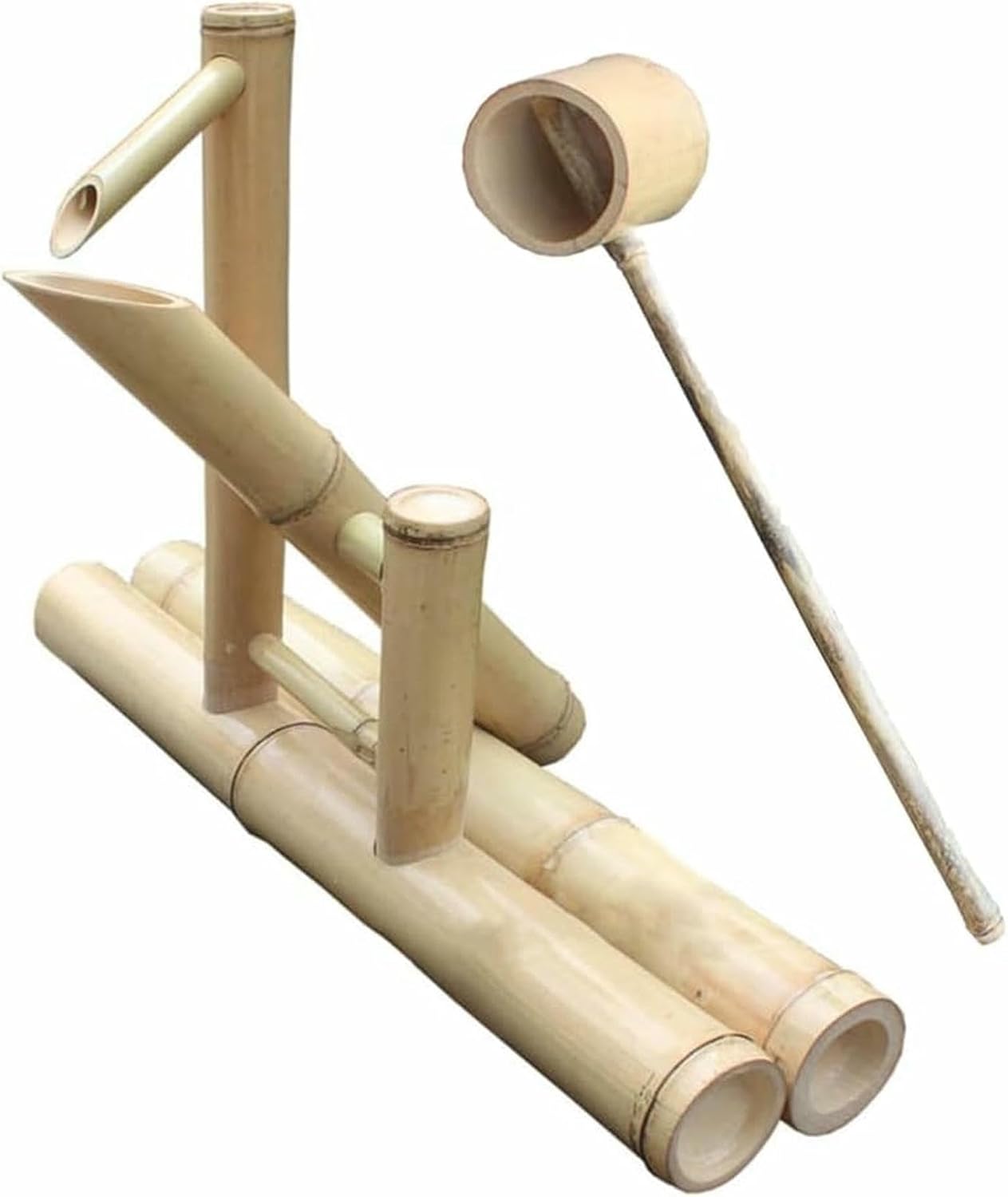 Bamboo Water Fountain with Pump, Indoor Outdoor Bamboo Feature Kit, Natural Soothing Flowing Water Ornament, Zen Garden Decor for Desk Patio Yard