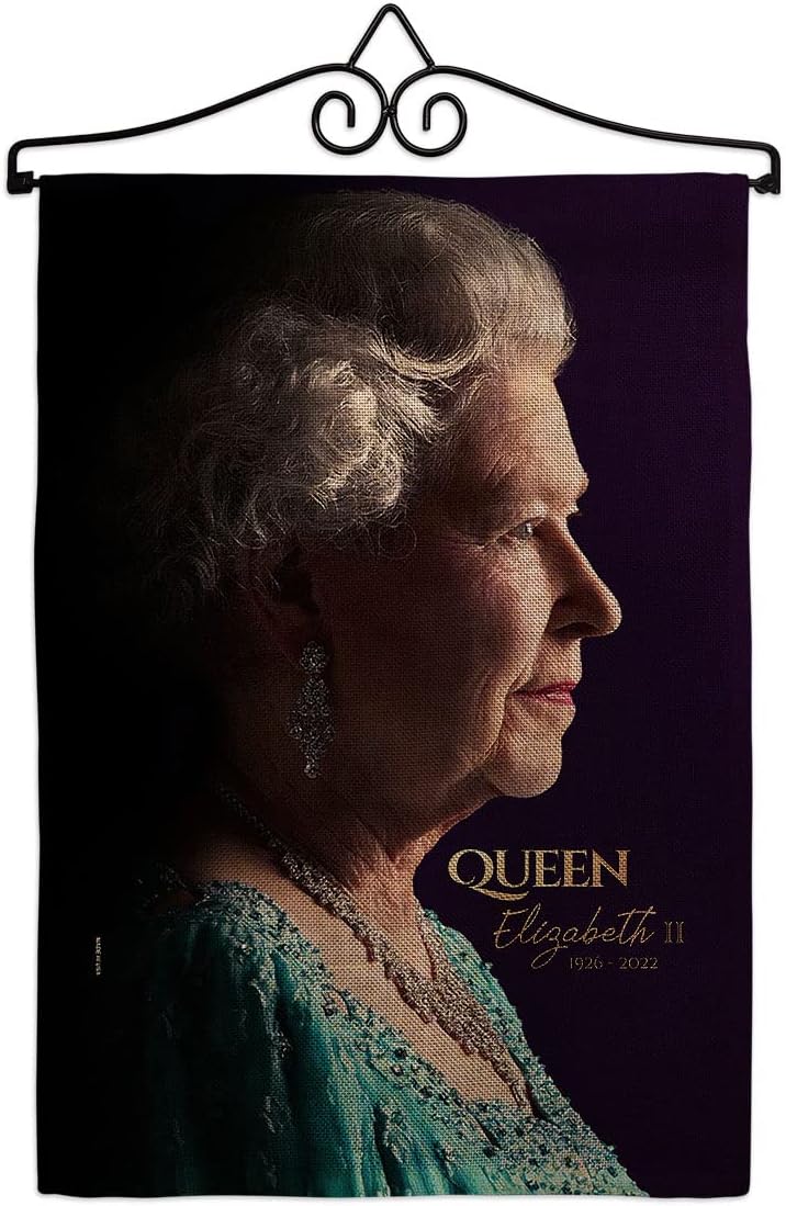 Queen Elizabeth II Garden Flag Set Wall Holder Sweet Life Sympathy Remembrance Memorial Bereavement Love Support Emotion Postive Small Gift Yard House Banner Double-Sided Made in USA 13 X 18.5