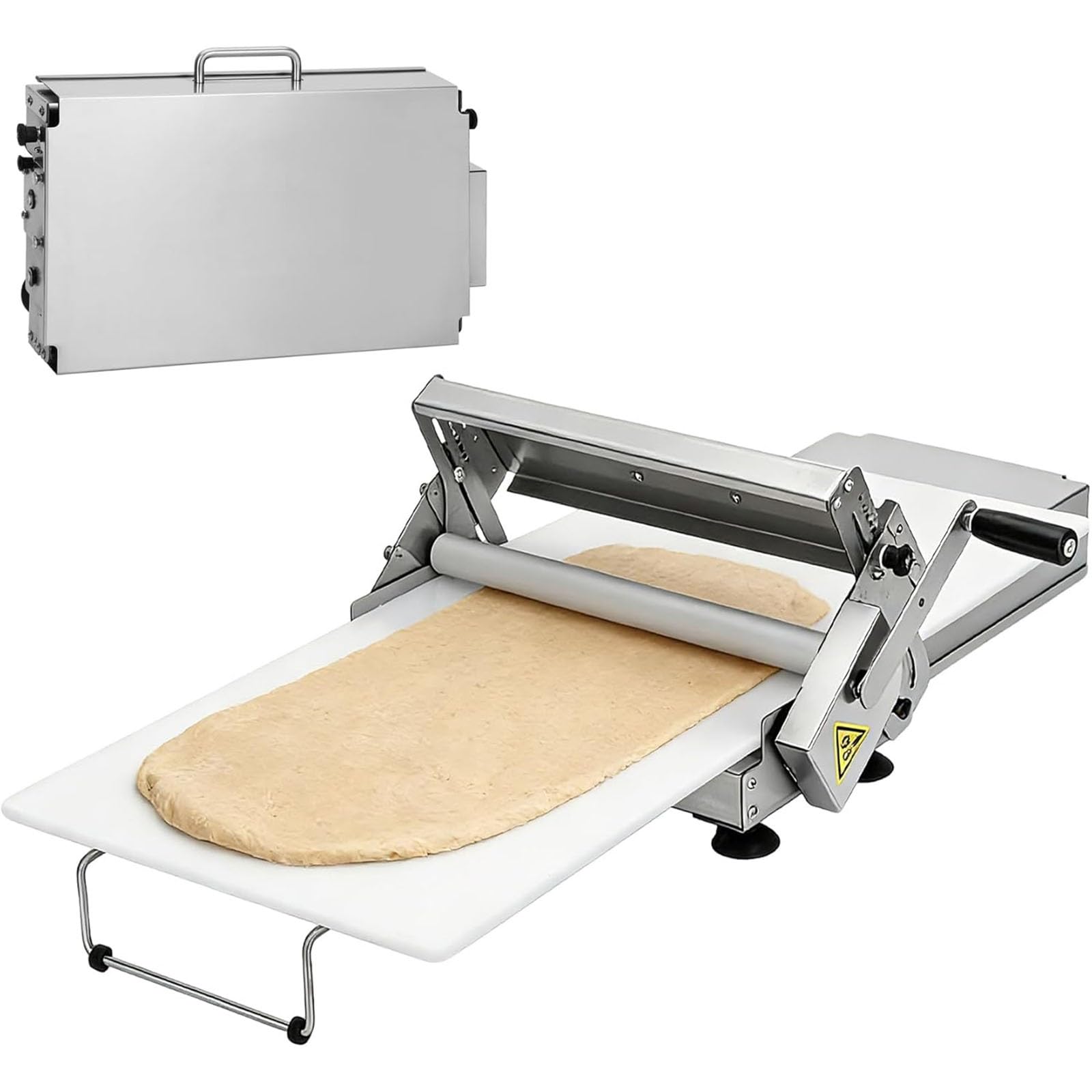 Profi Teigausrollmaschine Manuell, 10 Gänge Einstellbar (0,5mm bis 2,5cm), Faltbarer Teigroller aus Edelstahl für Gastronomie & Hausgebrauch, Platzsparend(B)