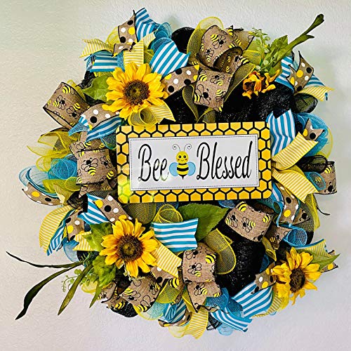 image for EZ Tuxedo Bee Sunflower Wreath,Artificial Garland Hanging Pendants Orn