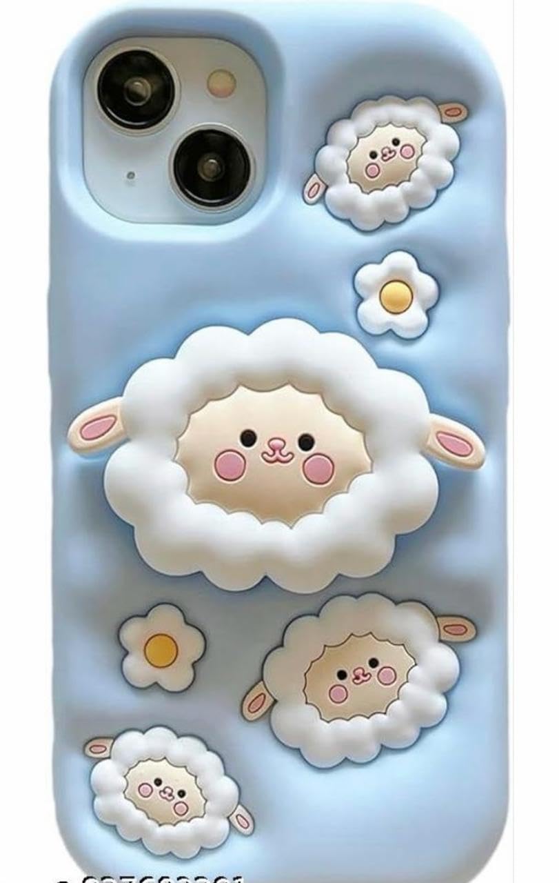 Dezet Back Cover Compatible with iPhone 15 Soft Silicone 3D Cute Cartoon Cover, Aesthetic Full Protective Case Cover Girls & Women (Blue)-image-1