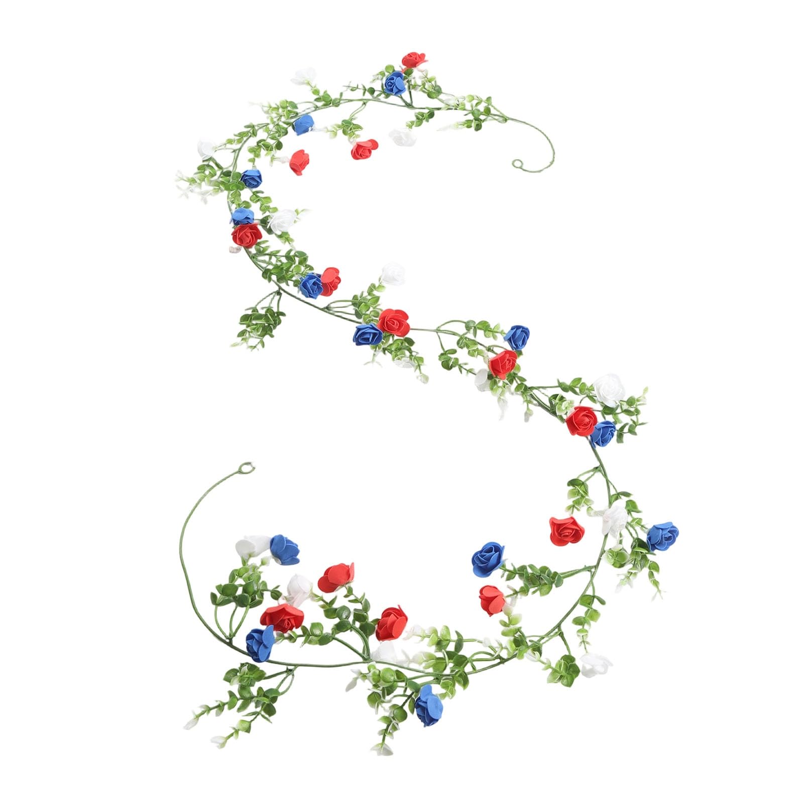matumou Decorative Wreath USA Independence Day Artificial PE Vine Garland Red White Blue Flower Swag for Patriotic Party Decor