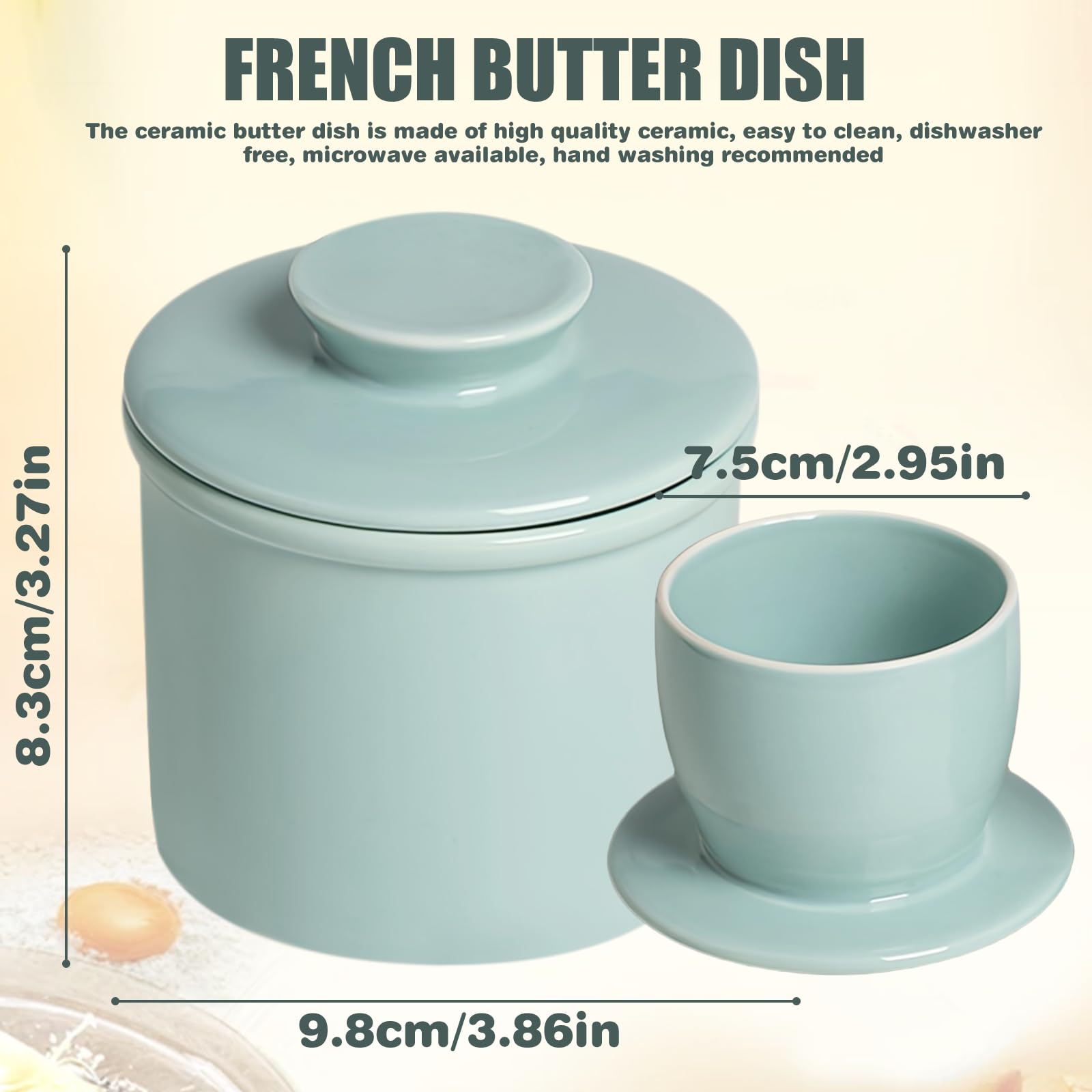Contenitore Per Burro In Ceramica Francese Vintage Con Coperchio - Blu, 11,5 Cm, Con Spatola Inox - 5