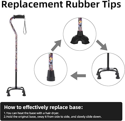 Miniatura 2 de Bastón de caminar para mujeres y hombres, bastón plegable con 4 puntas base para mayor estabilidad y equilibrio, bastón de aluminio ajustable para