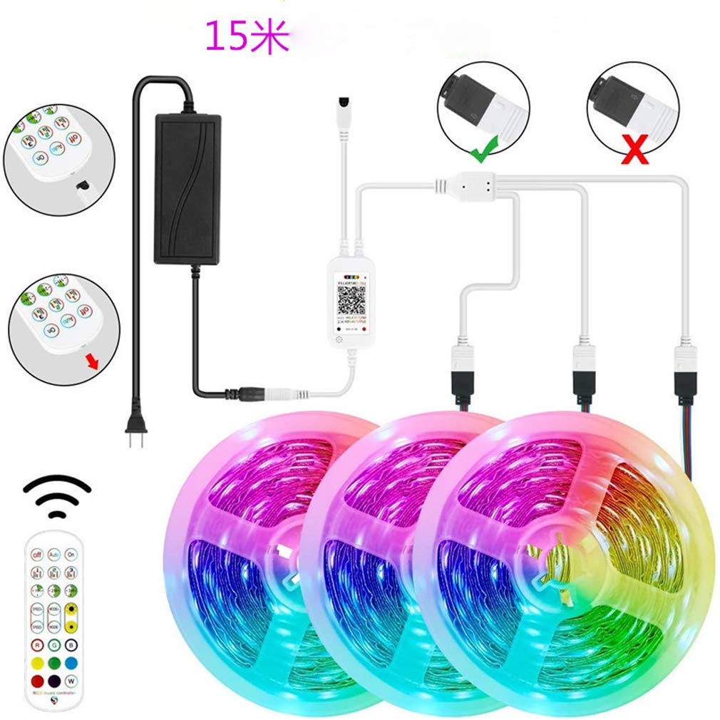 Tira Led RGB 5M, Luces Led Smart 5050 Control App Habitacion con Controlador WiFi/Bluetooth Sincronizar Música 24/44 Teclas Control Remoto RF para El Hogar Dormitorio Habitación,WiFi Music,15M