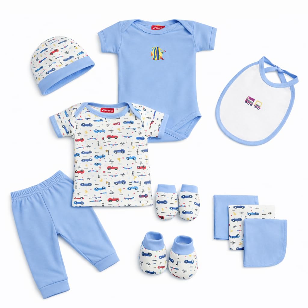 Vparents Baby Gift Box Pack of 10|Baby Care Products Gift Box | Newborn Baby Essentials | New Born Baby Gifts | Baby Shower Gift | Honey Punch (Blue) 110140