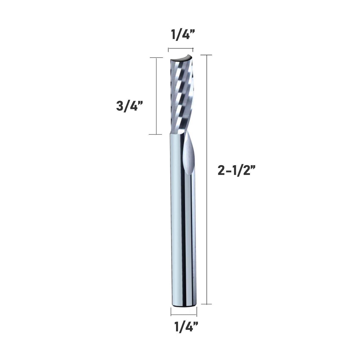 BRO212 Solid Carbide O Single Flute Plastic Cutting Spiral Bit End Mill CNC Router Bit milling Cutter with 1/4 Inch Shank, 1/4" CD x 3/4" CL x 1/4" SD x 2-1/2" OL