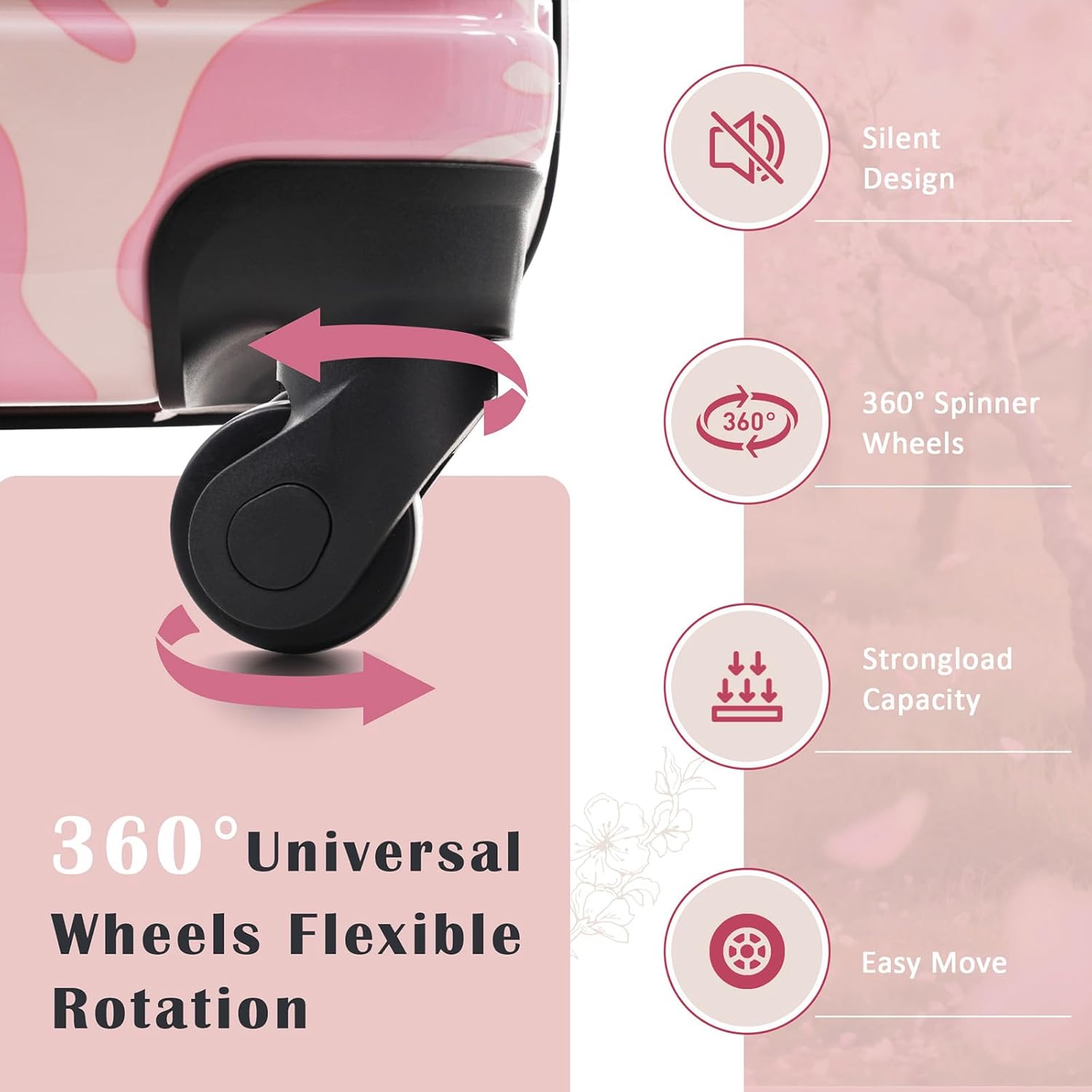 Hardshell Luggage Sets 3 Piece with Spinner Wheels, Floral Luggage Sets Pink with TSA Lock for Women Girls Teens, Lightweight (20”/24”/28”) (Pink Floral)
