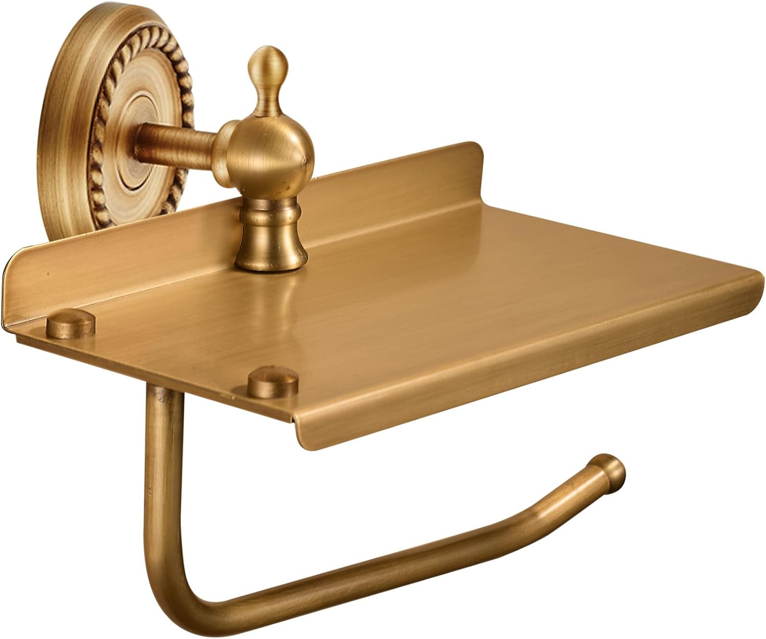 Antique Bronze Toilet Roll Paper Holder with Phone Storage Shelf for Bathroom Wall Mounted