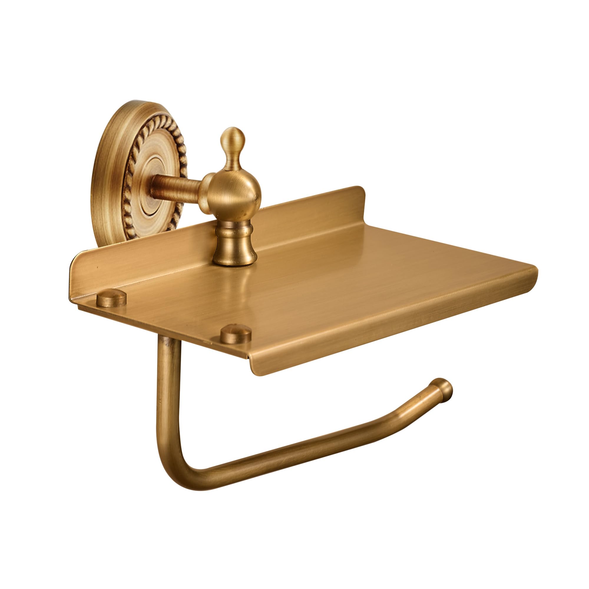 Antique Bronze Toilet Roll Paper Holder with Phone Storage Shelf for Bathroom Wall Mounted