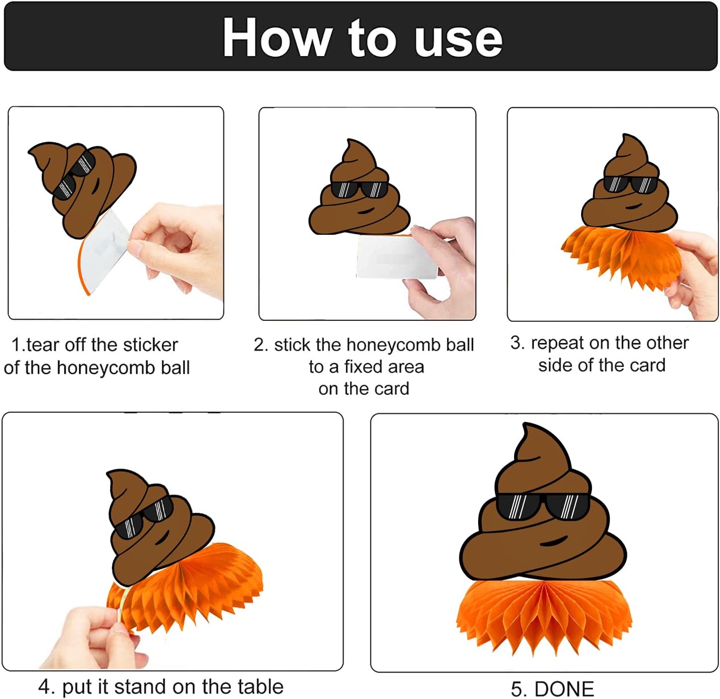 FANOST Funny Poop Party Decorations Table Centerpieces, 9 Pcs Cute Poop Honeycomb Centerpieces for Adults Kids Birthday Party Decorations, Retired 50th 60th 80th Party Favors Decor Supplies