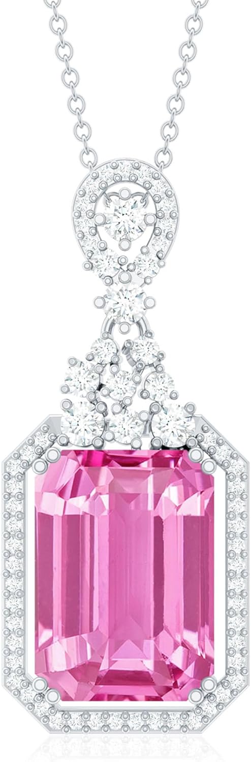 Certified 9 Carat Lab Grown Pink Sapphire Vintage Necklace With Silver Chain, Aaaa Quality, Pink Sapphire Bridal Necklace - Image 11