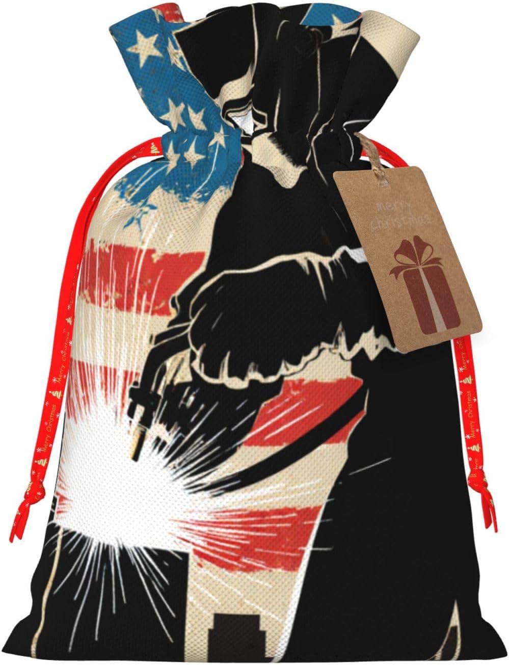 Retelly Welder Silhouette American Cityscape Sparks Art Drawstring Gift Bags Jute Style Fabric Pouches Party Favor Natural Look Small
