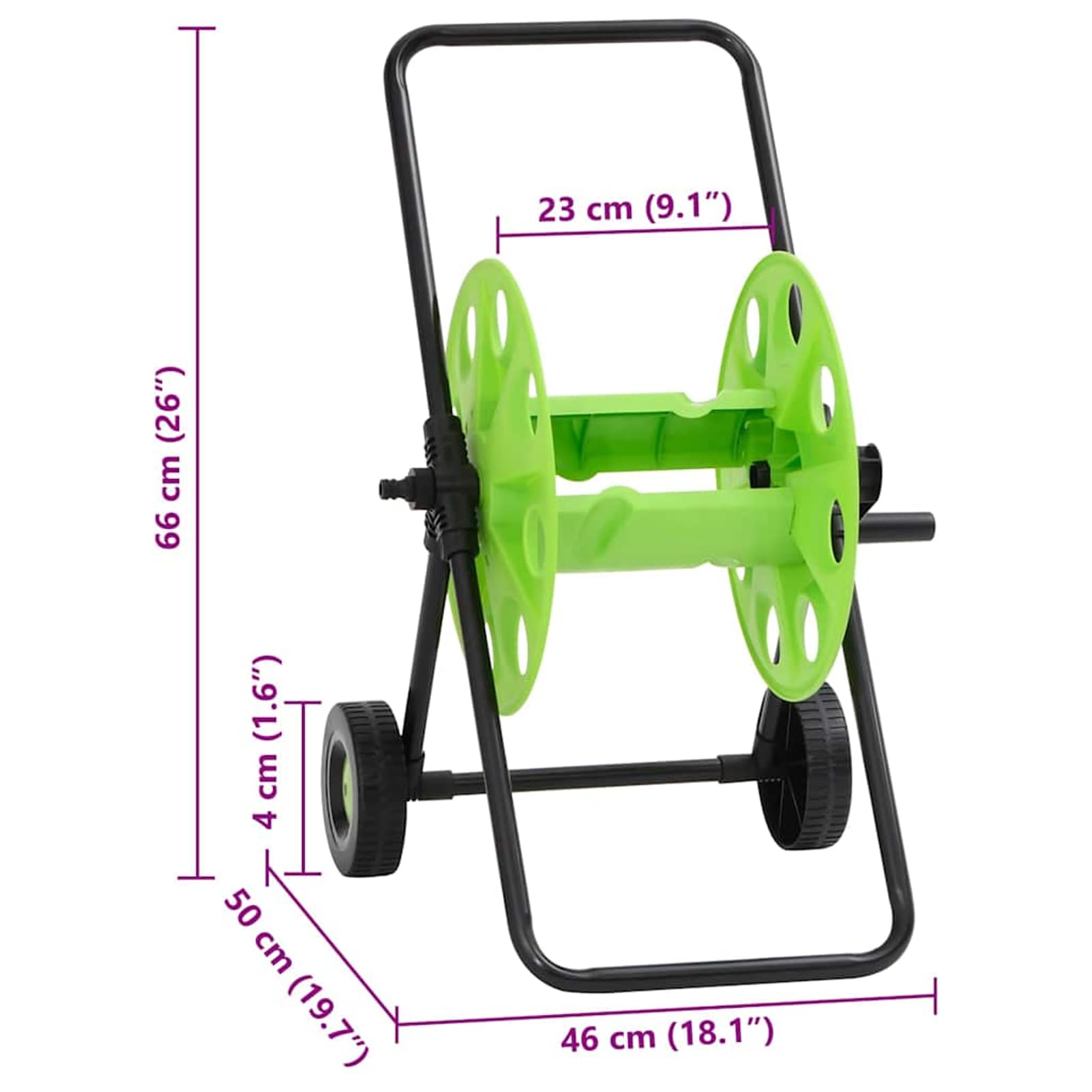 Homgoday Schlauchwagen für 60 m 1/2 Zoll Gartenschlauch, verzinkter Stahl und Kunststoff, grün, 46 x 50 x 66 cm, mit Rädern und Griff, für den Garten 4006169