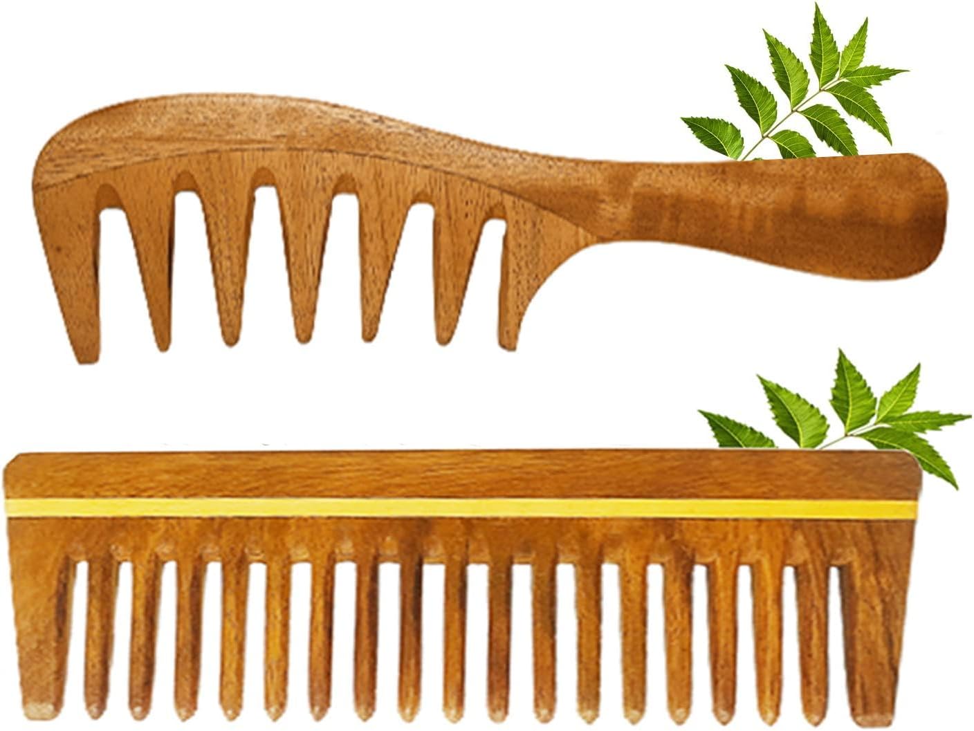 Rufiys Wide Tooth Neem Wooden Comb for Hair Growth | Natural Detangling for Women & Men | Promotes Healthy Scalp (NECOMB-006)