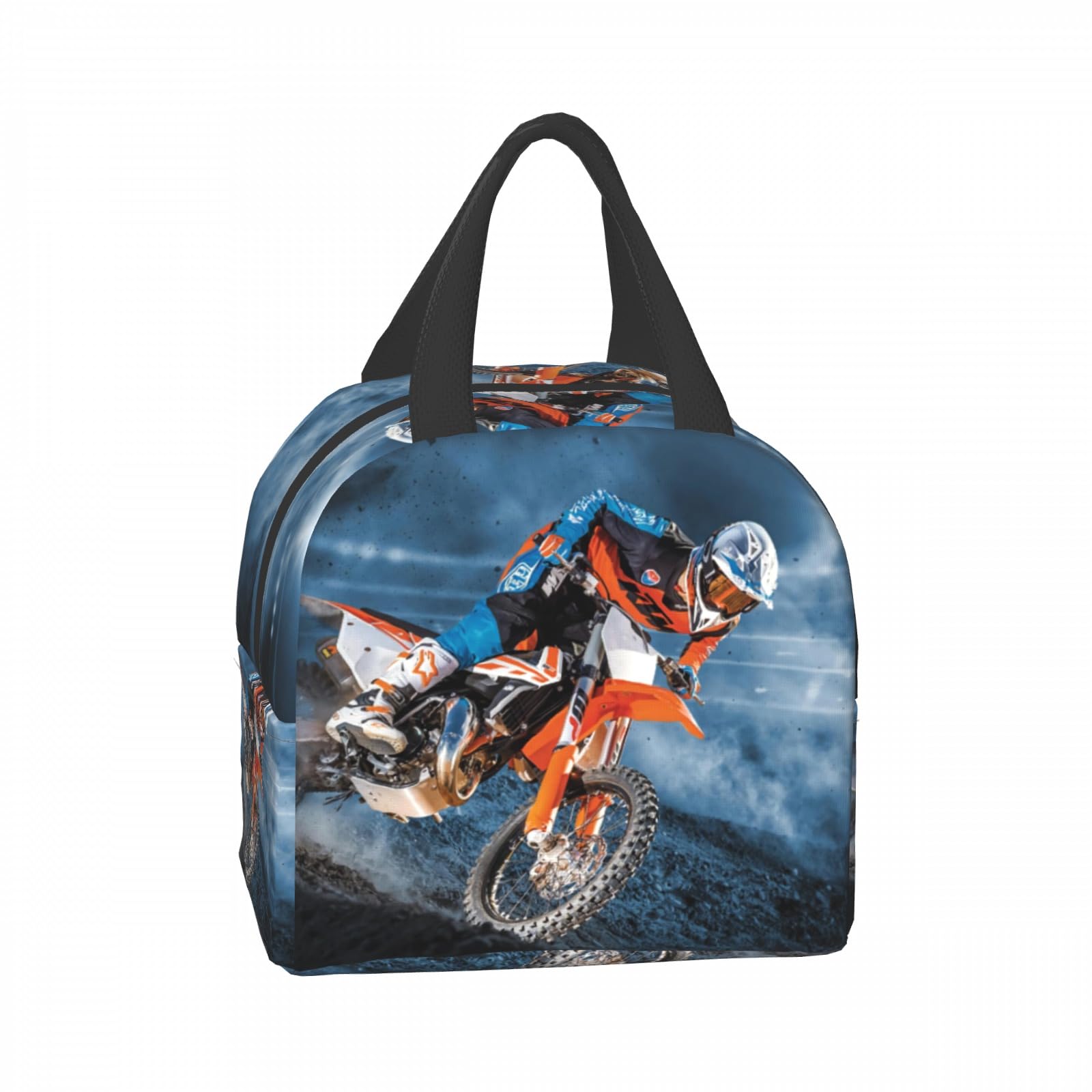 Lonchera de motocicleta para niños, para motocross, con aislamiento térmico, reutilizable, con bolsillo frontal, para niños, hombres, mujeres, niñas, picnic, viajes 7