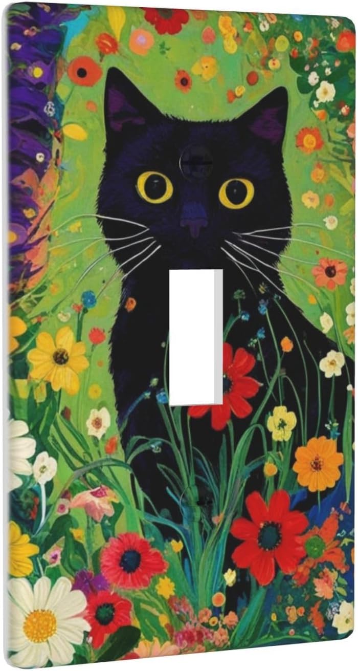 Decorative Art Light Switch Covers Cute Cat & Floral Single Toggle Wall Plate Decorative Switchcover Electrical Switchplate for Home Decor image 2
