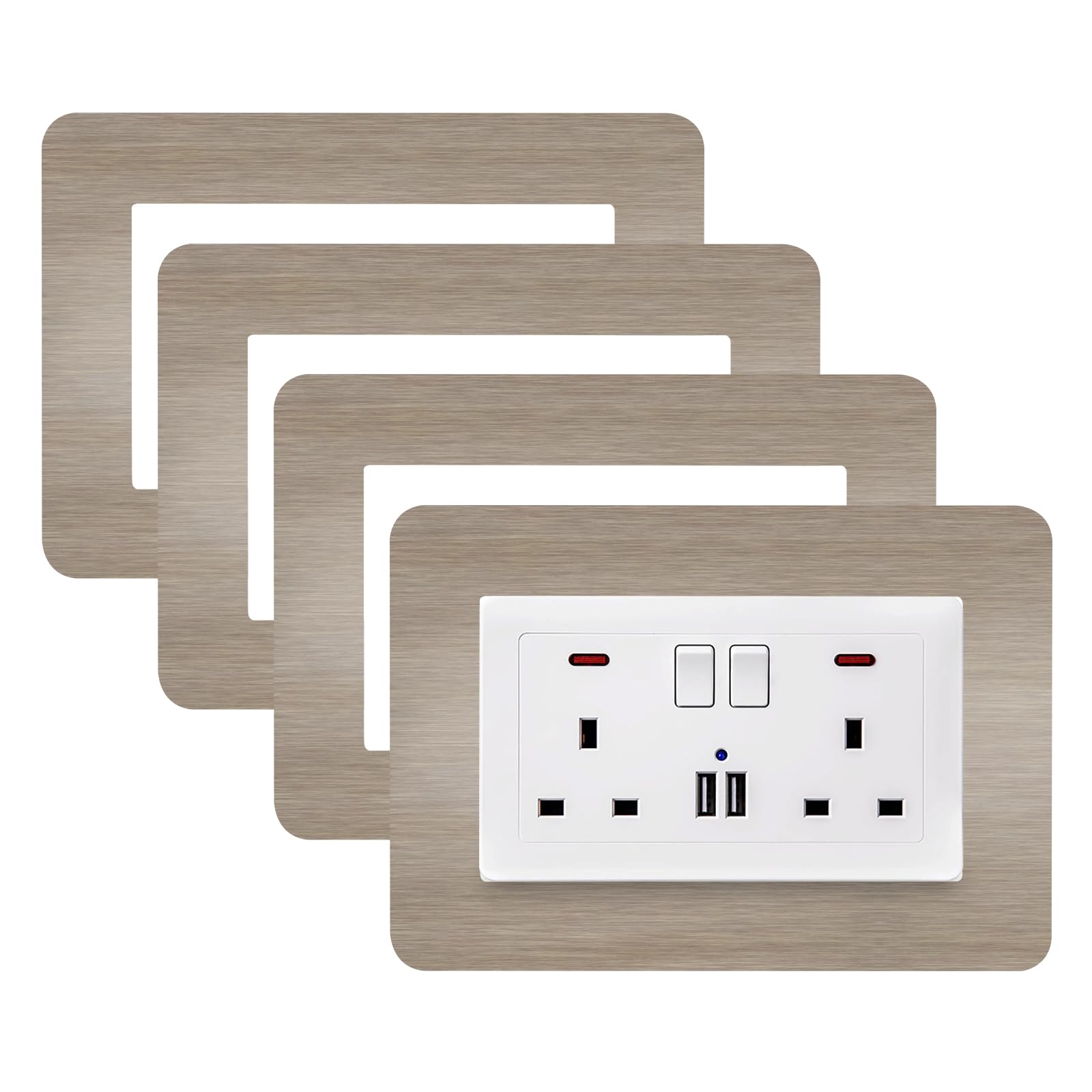 JJWNMLL 4PCS Double Light Switch Sticker Surround Champagne-14.6cm*8.6cm(5.75 * 3.38 inch) Light Switch Cover Plates Surround Light Switch Cover Protector Wall Socket Stickers for Home Decoration