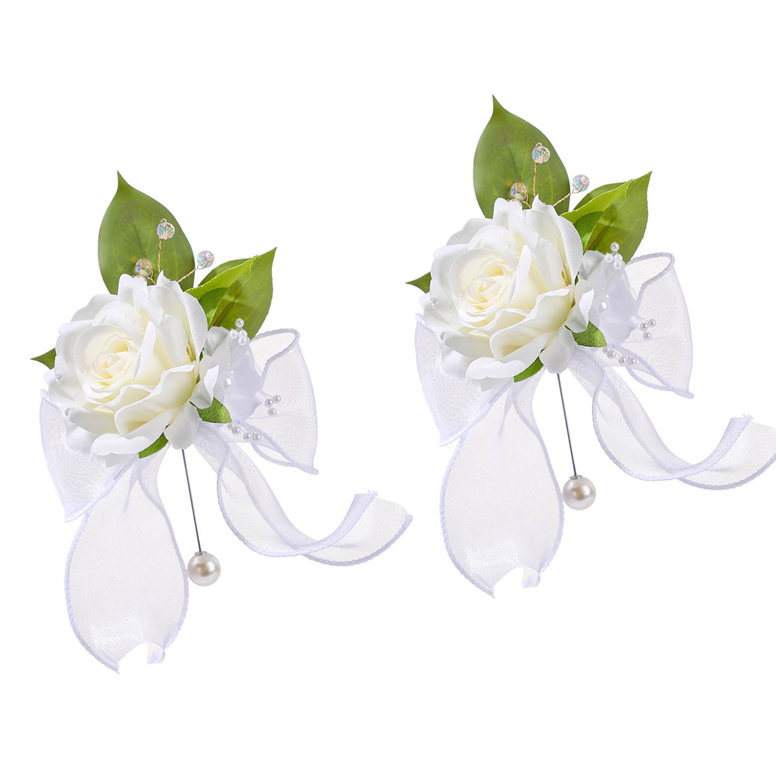Msioytog Premium Artificial Flower Wedding Corsage Pair for Bride Groom Bridesmaids Matching Accessories Western Ceremony Wedding Wrist Flower Silk Ribbon Bridal Photography