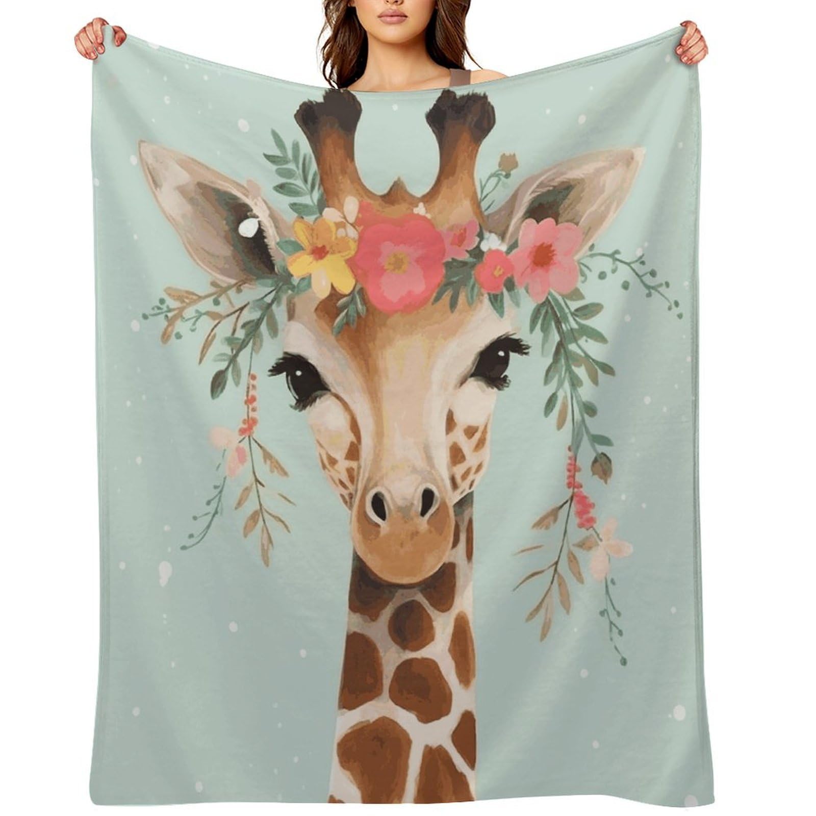 Fekiloot Style Giraffe With Floral Throw Blankets Camping Blanket30 X40