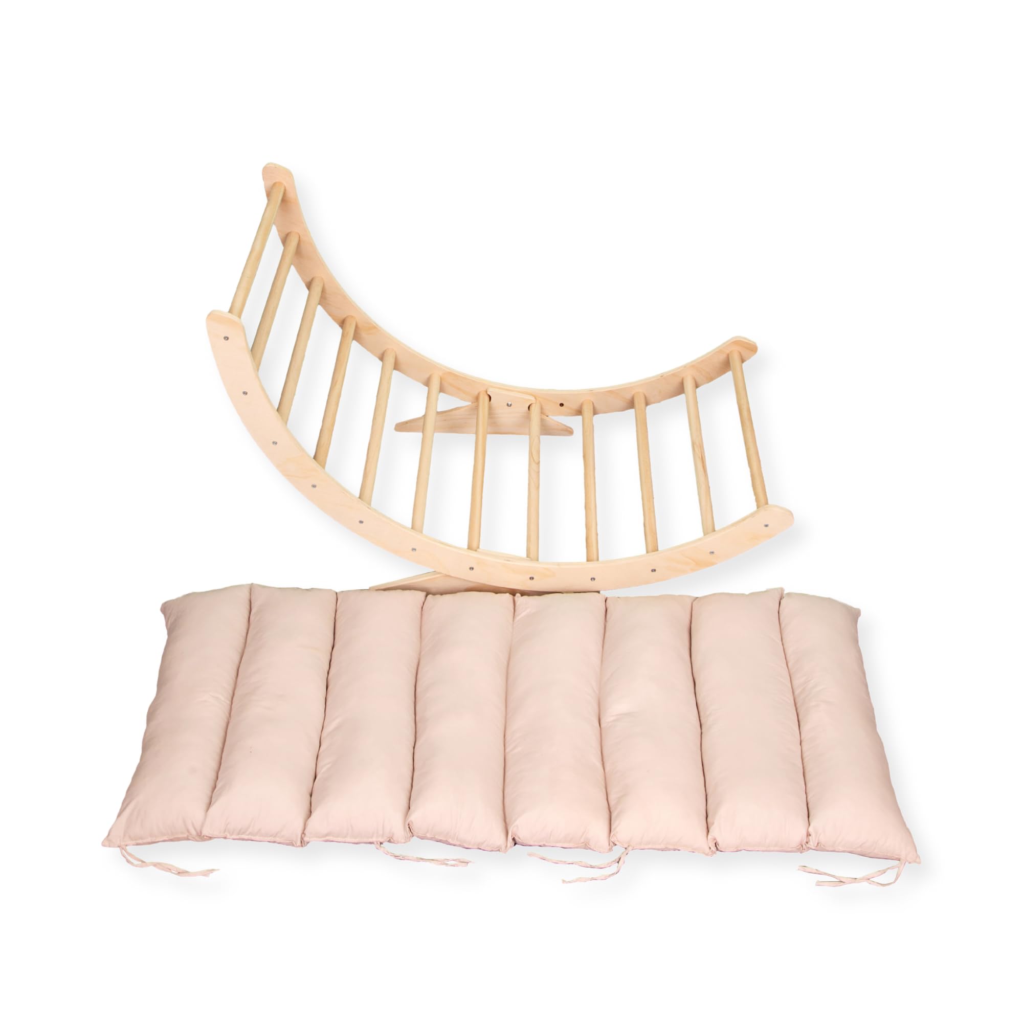 XXL Montessori-Kletterbogen mit Kissen und stabilen Beinen – Holz–Klettergerüst – 124x65x42 cm – Natur