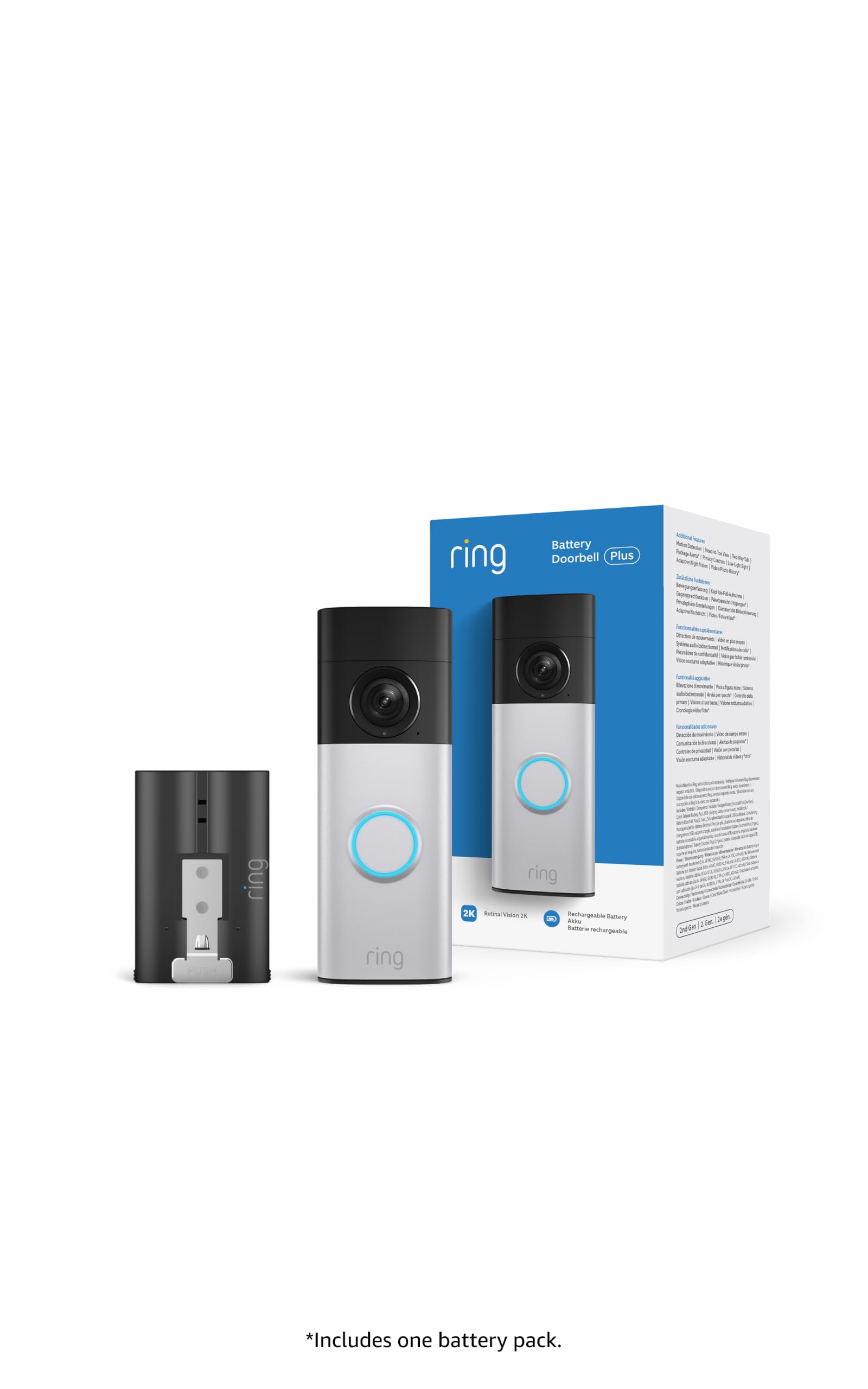 Ring Battery Video Doorbell 2K Plus (newest gen), DIY Wireless Video Doorbell Camera, Retinal 2K, 6x Zoom,Quick Release Battery Pack, Night Vision, Easy to install