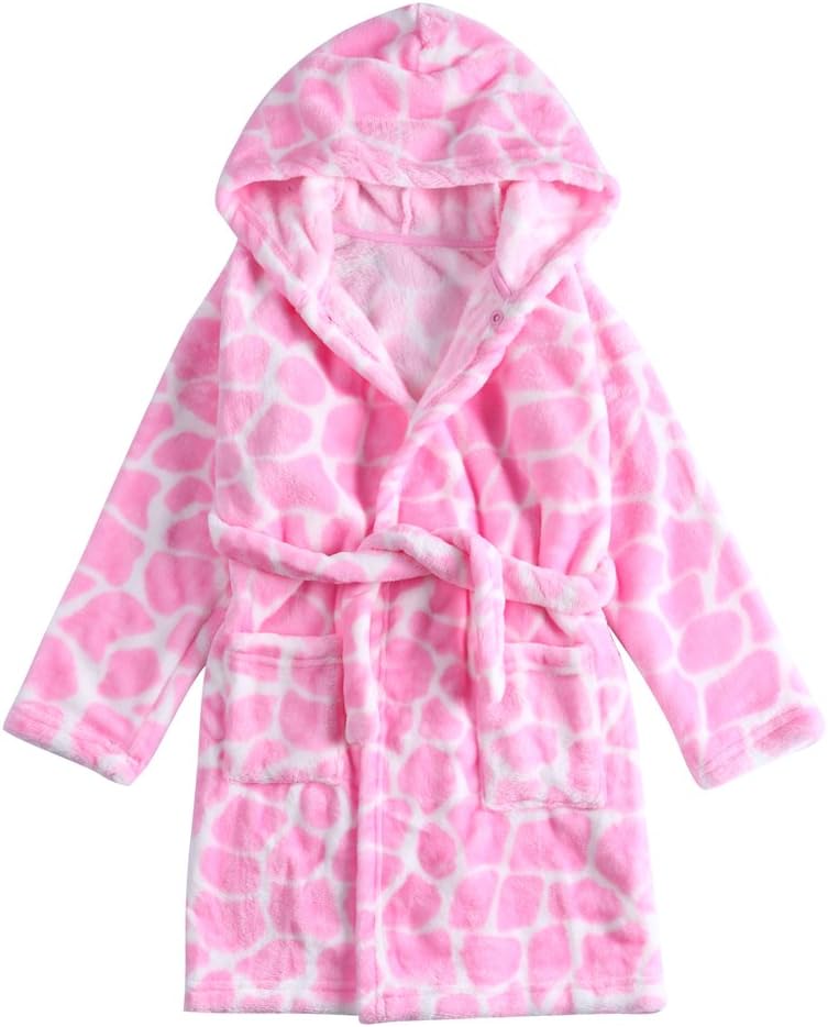 Kids Bathrobe Cow Coral Fleece Hooded Pajamas Sleepwear