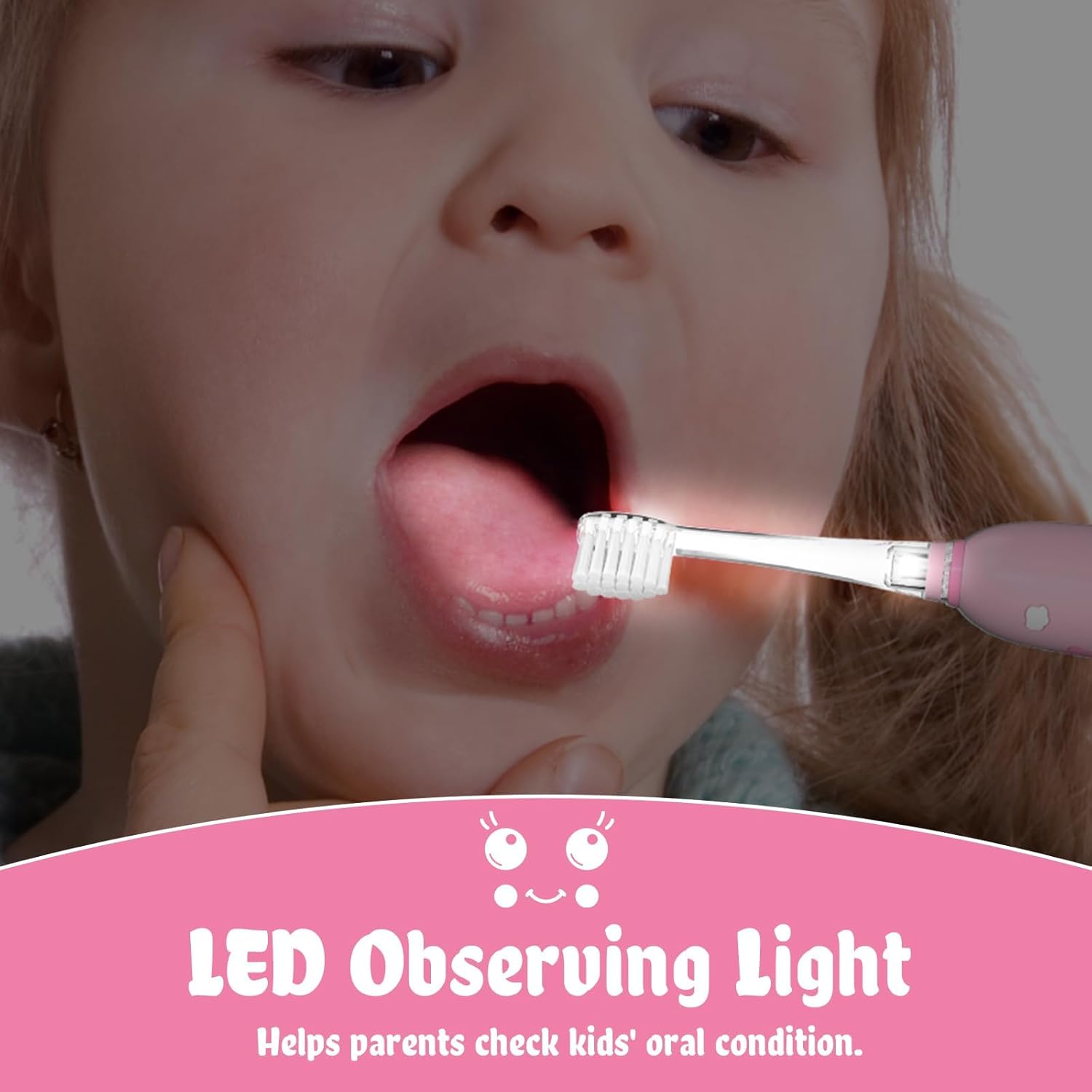 SEAGO Kids Electric Toothbrushes Rechargeable, Toddler Electric Toothbrush with Magnetic Charging, LED Observing Light, 8 Toothbrush Heads for Ages 2-4-6 Boys Girls (Pink) - Image 8
