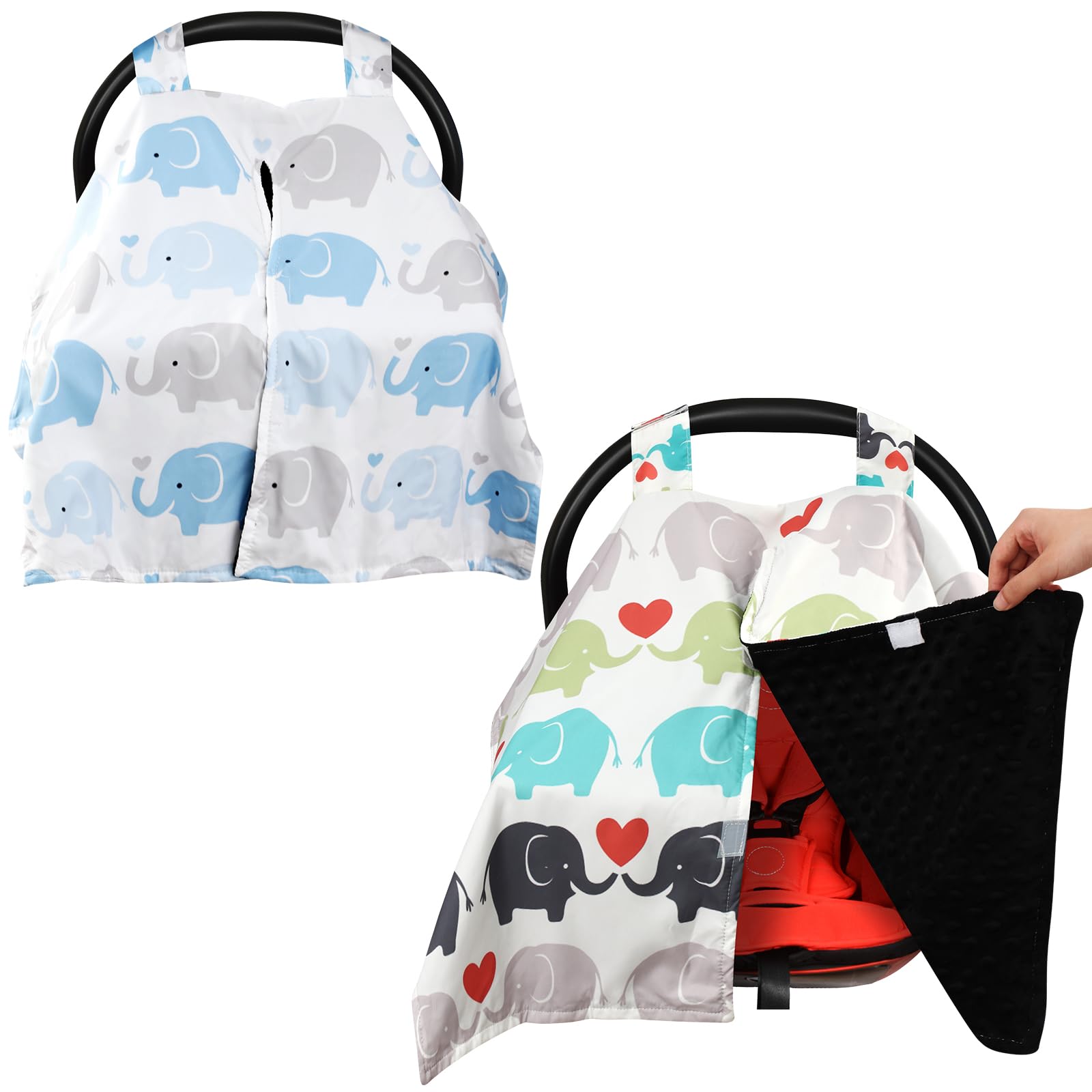 Photo 1 of ***STOCK PHOTO FOR REFERENCE ONLY****Huwena 2 Pcs Car Seat Covers for Babies Winter Infant Car Seat Canopy Breathable Car Seat Cover Baby Carrier Cover with Opening Elephant Nursing Breastfeeding Covers for Stroller Newborn Shower Gift