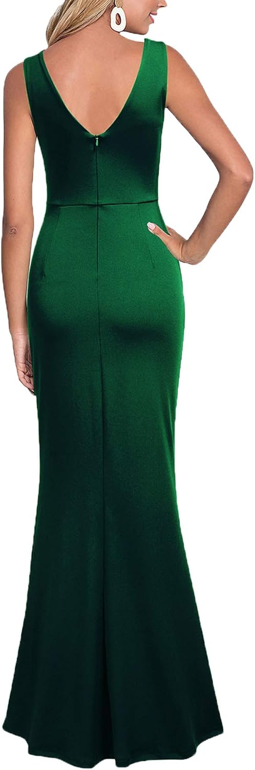 woosea women sleeveless v neck split evening cocktail long dress large green