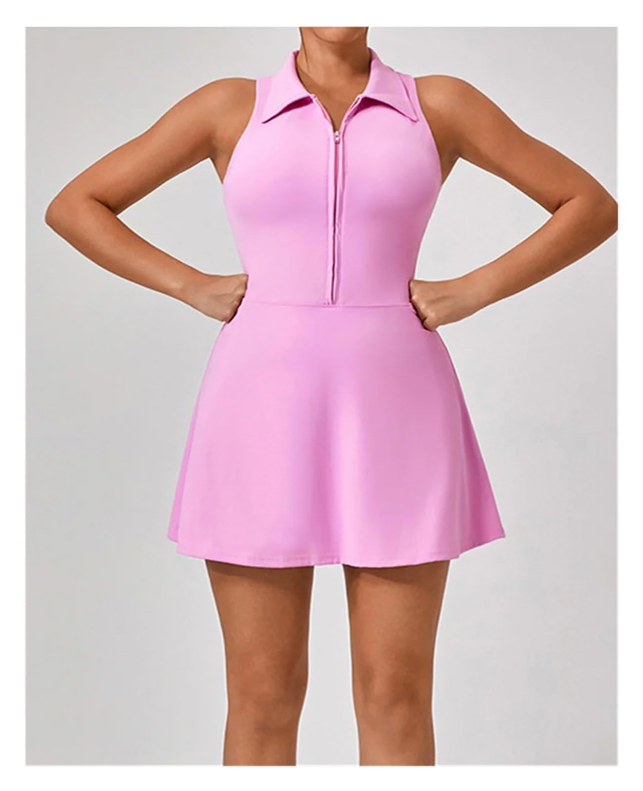 Vestido Padel Mujer Vestido De Tenis For Mujer, Cuello Vuelto, Cremallera Frontal, 2 En 1, Ajustado For Deportes Golf, Entrenamiento Físico, Correr, Falda Pantalón con Bolsillo(Pink,L)