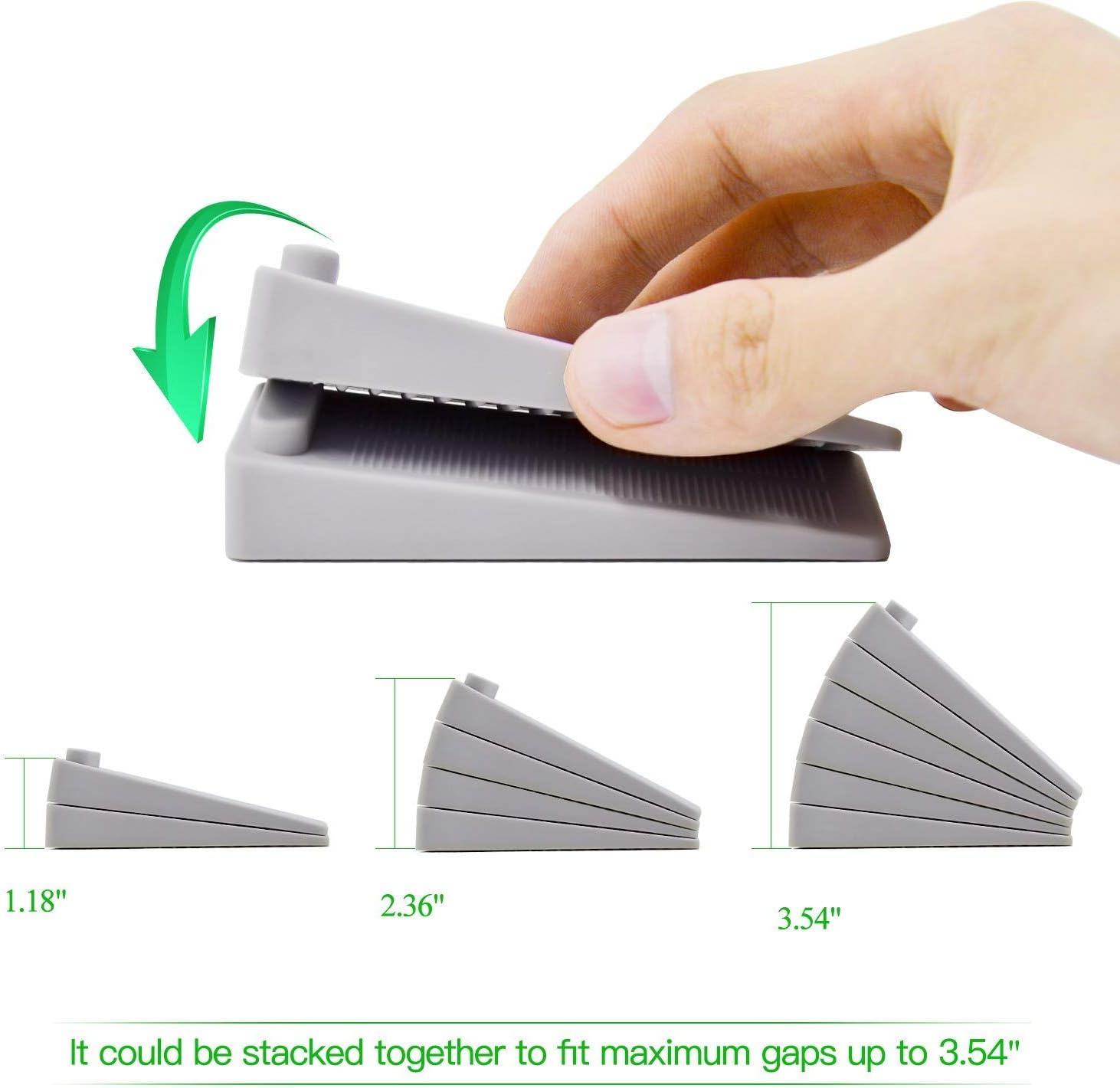 Rubber Door Stoppers 6 Pack, Heavy Duty No-Slip Adjustable Height and Stackable Door Stop Wedge Doorstop Work Well on All Surfaces Wedge