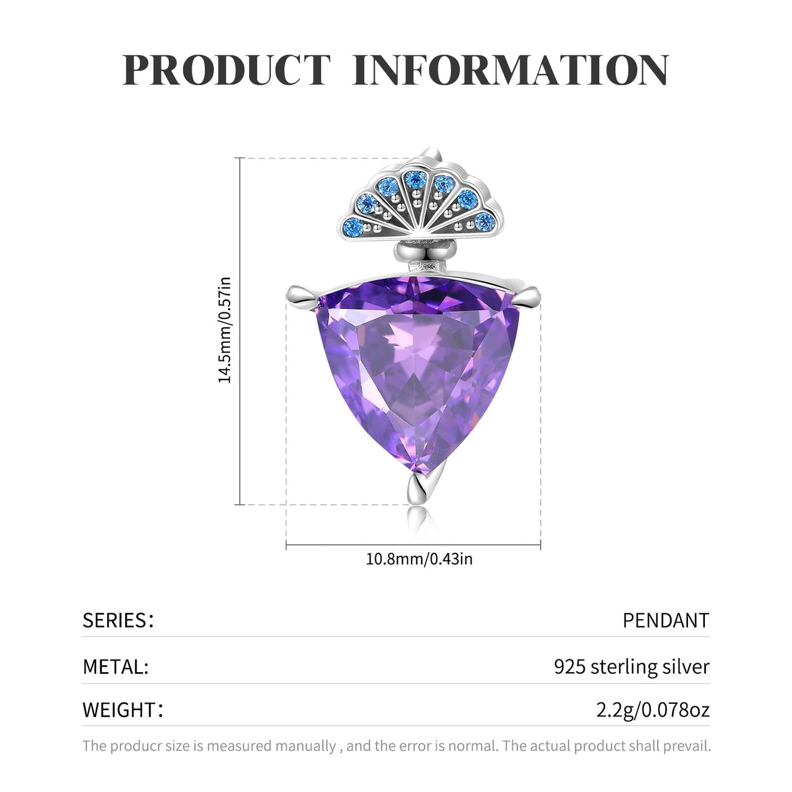 WEAV Colgante Triangular De Cabeza En Forma De Abanico Púrpura Romántico De Plata De Ley 925 Para Mujer, Regalo De Cumpleaños, Collar De Joyería Fina