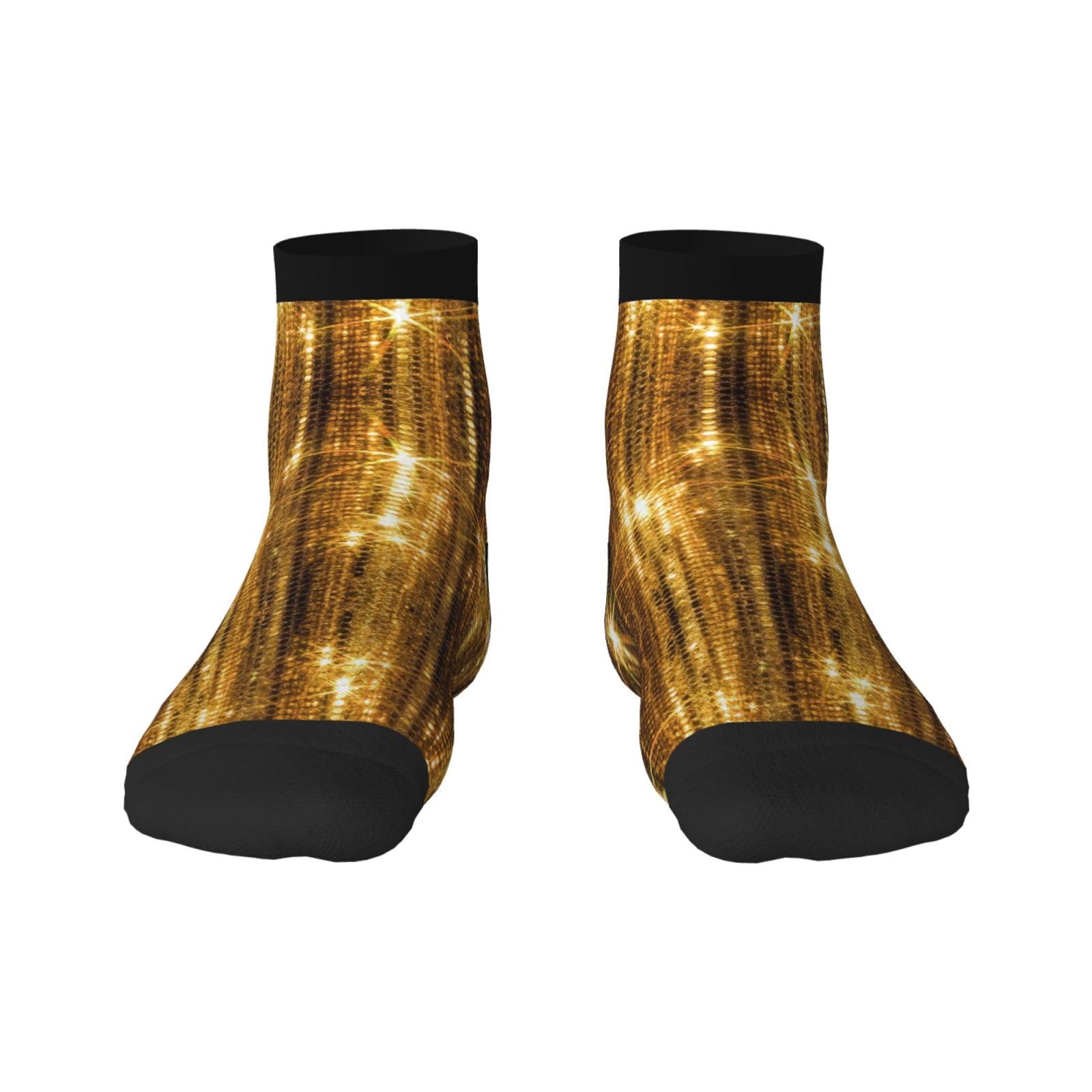 FRESQA Gold Sequin Sparkle Print Versatile Sports Socks For Casual And Sports Wear,Great Fit For Foot Sizes 36-45