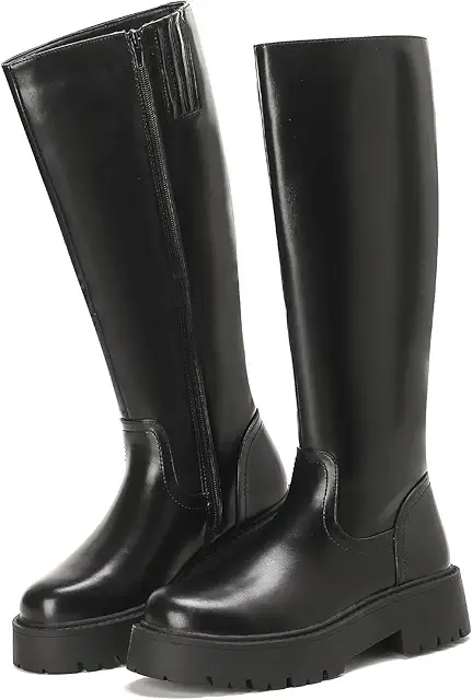 Bottes femme genou semelle épaisse antidérapante, fermeture éclair latérale 36-41