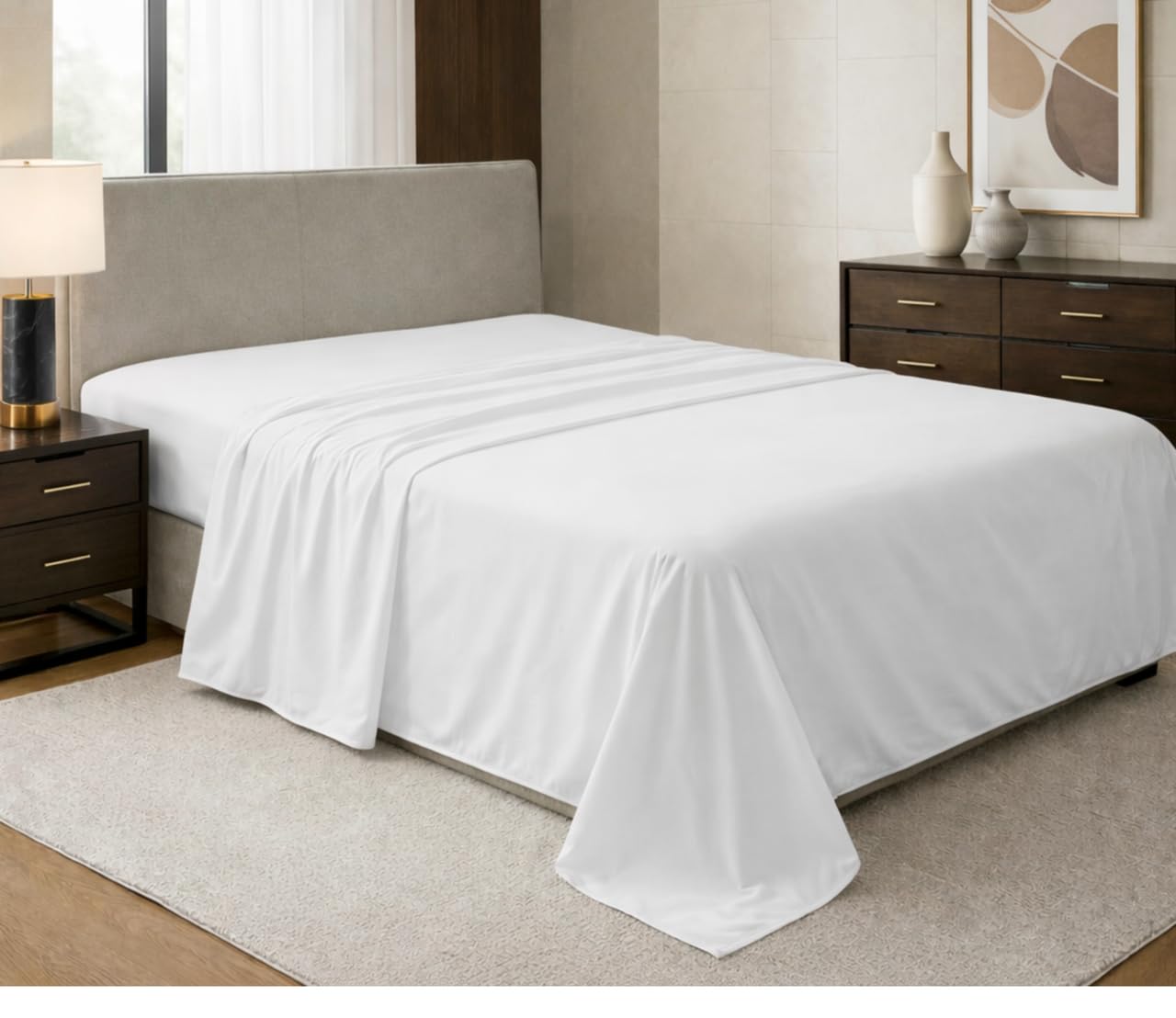 Indus Textiles Flat Sheets 100% Egyptian Cotton 200 Thread Count Luxury White-Single