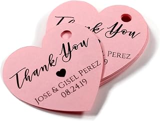 Personalized Wedding Favor Tags - Heart Shaped Tags with Thank You - 20pc (Light Pink)