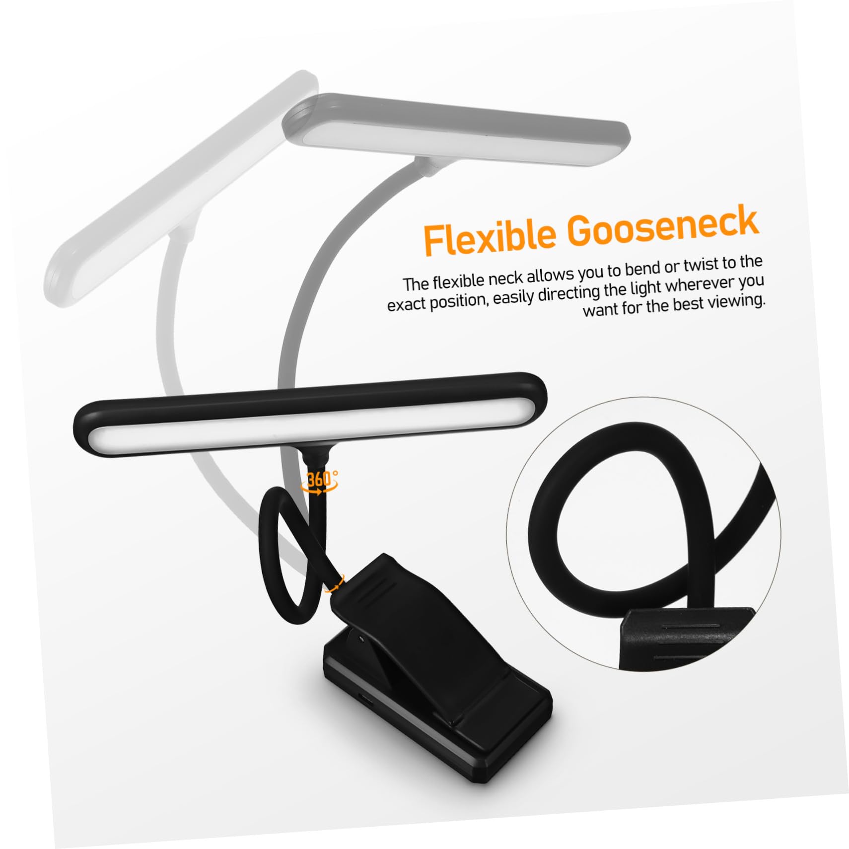 Lámpara de Lectura LED Recargable Clip Fuerte, Luz para Piano Vertical 6 Niveles de Brillo Ajustable, Batería Integrada, Cuello Flexible para Uso en Atril y Partituras Musicales