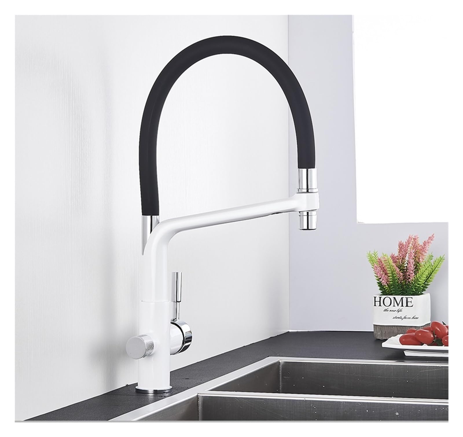 Grue de cuisine double poignée haut de gamme finition Blanc Chrome A