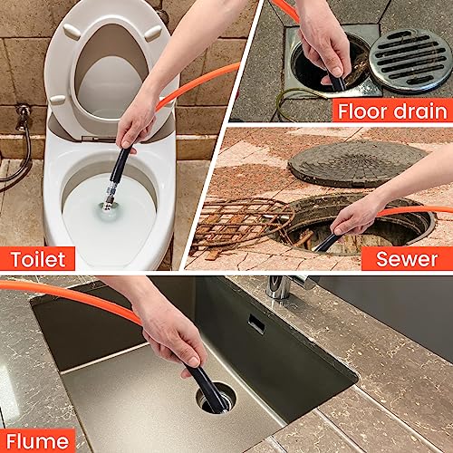 100FT Pressure Washer Sewer Jetter Kit, 5800 PSI Water Jet Drain Cleaner Hose with Corner Rotating Button Nose Nozzle, Sewer Jetting Nozzles Kit with Spanner Handle Strap by HOSEING - Image 5